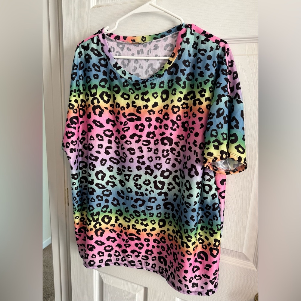 Haptics Rainbow Leopard Print T-Shirt